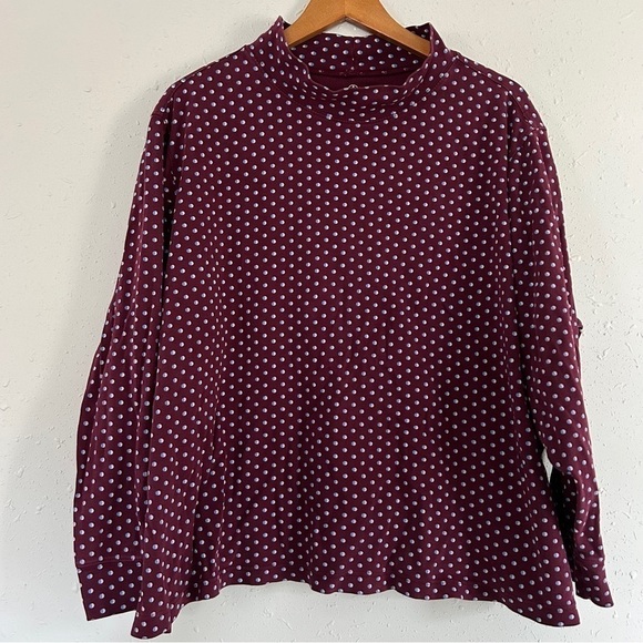 🦋 Lands’ End Maroon Blue Polka Dot Turtle Neck Cotton Long Sleeve Blouse 3X - Picture 1 of 5